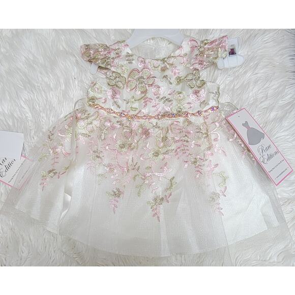 RARE EDITIONS Baby Girls Floral-Embroidered Fit & Flare Dress 12m 304 - Picture 1 of 3